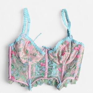 For Love & Lemons Swaying Rose Bustier Pastel Corset Rave Top •Sz Small